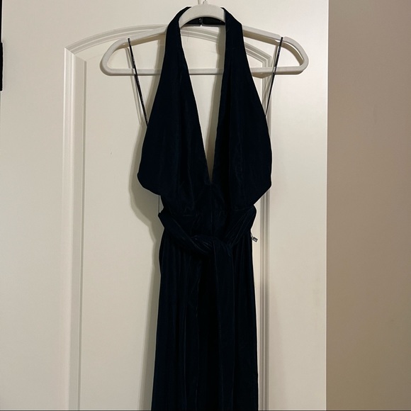 Zara Deep Teal Halter Velvet Jumpsuit - Picture 12 of 12